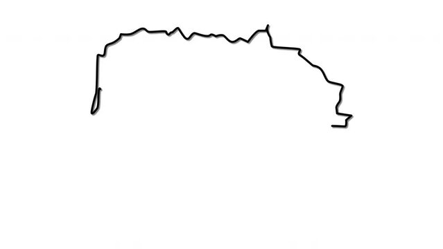 Lithuania map, country territory outline self drawing animation. Line art.