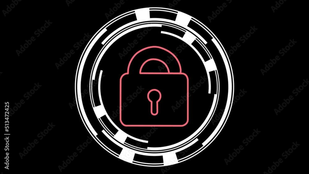 Aufkleber complex and slick animated circular spinning cyber lock design - lock gets hacked and padlock clicks