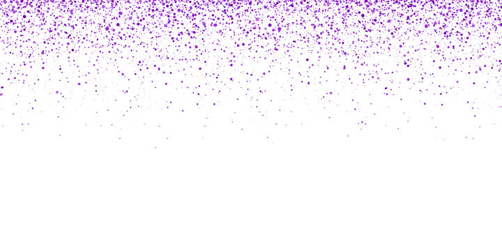 Wide purple glitter confetti on white background. Vector