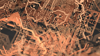 Electronic technology background. Abstract electrical circuit. High tech computer component. 3d illustration