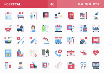 Hospital icons set. Flat color set of vector. Can used for digital product, presentation, UI and many more.