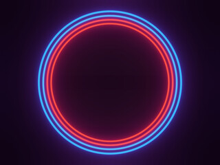 Red and blue neon lights on black background