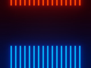 Red and blue neon lights on black background