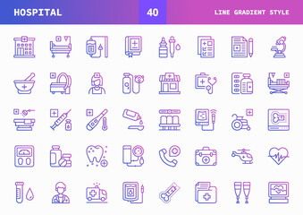 Hospital icons set. Line Gradient set of vector. Can used for digital product, presentation, UI and many more.