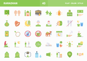 Ramadan icon set flat color of vector icons. Can used for digital product, presentation, UI and many more.