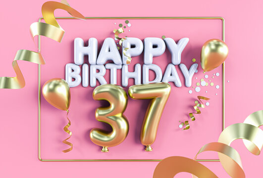 Happy Birthday 37 in Gold auf Rosa
