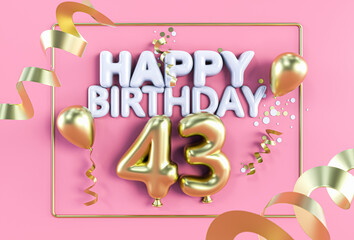 Happy Birthday 43 in Gold auf Rosa - obrazy, fototapety, plakaty