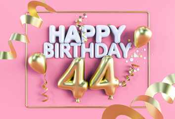 Happy Birthday 44 in Gold auf Rosa - obrazy, fototapety, plakaty