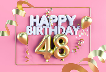 Happy Birthday 48 in Gold auf Rosa
