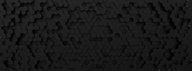 Hexagon black background, modern textured border pattern. 3d render