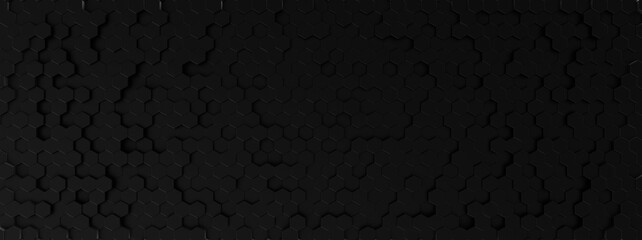 Hexagon black background, modern textured border pattern. 3d render