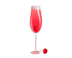 Kir Royal cocktail with cherries. Refreshing drink with champagne and liqueur.