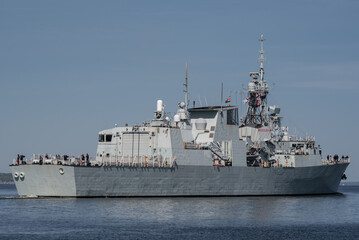 WARSHIP - A Canadian Navy frigate sails to the sea