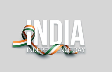 illustration festive banner of happy independence day with India national flag isolated on white background. greeting Card 15 august ribbon flag Happy independence day. Flat design style with shadow - obrazy, fototapety, plakaty