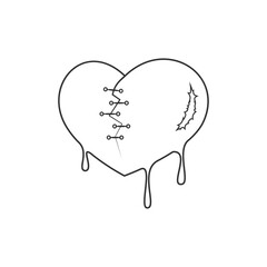 Vector icon of a wounded heart. Broken and stitched heart.