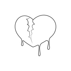 Vector icon of a wounded heart. A broken heart. Drawing of black lines on a white background.