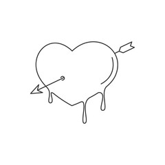 Cupid arrow wounded heart icon. Vector drawing of lines of a loving heart.