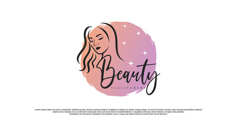 Beauty logo design for salon with women face and creative concept Premium Vector