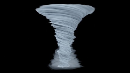 Powerful Tornado. Flowing smoke. Hurricane. Tornado isolated on black background. 3D illustration
