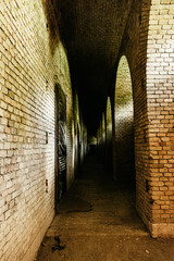old corridor in a bunker in low light