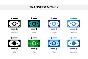 Fototapeta premium Transfer Money icon in different style. Transfer Money vector icons designed in outline, solid, colored, filled, gradient, and flat style. Symbol, logo illustration. Vector illustration