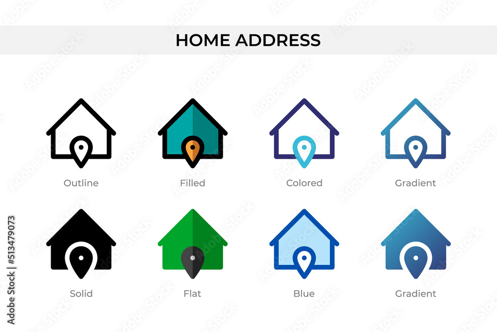 Poster home address icon in different style. home address vector icons designed in outline, solid, colored,