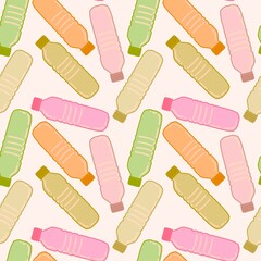 Coloured seamless plastic bottle pattern for packaging and fabrics and kids and kitchen and sports and notebooks