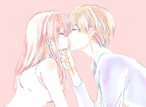 キスする男女