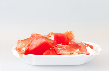 Melone, Wassermelone, Zucker, Süß, Wasser,
Sommerfrucht, Vitamin C , Magnesium, Kalium,
Parmaschinken, Rohschinken,
