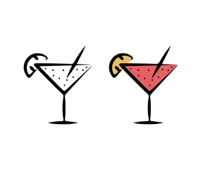 Vector illustration of a cocktail in a glass in a hand drawn style on a white background.