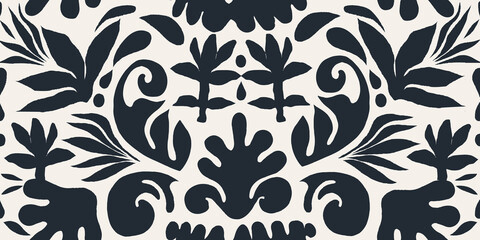 Ukrainian style ornament. Hand drawn black and white abstract organic shapes pattern. Collage contemporary floral print. Fashionable template for design. 