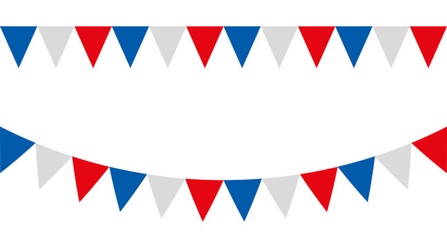 Blue white and red garlands with pennants. Vector buntings set II. France or United states flag.