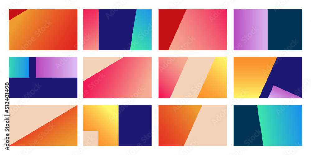 Aufkleber Set of sbstract gradient in vibrant colors. Modern soft background in trendy and vivid style for cover design overlay.