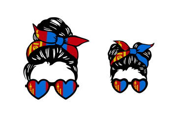 Naklejka premium Family clip art in colors of national flag on white background. Mongolia