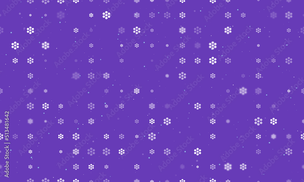 Poster seamless background pattern of evenly spaced white hive symbols of different sizes and opacity. vect