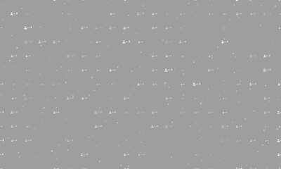 Seamless background pattern of evenly spaced white social distance symbols of different sizes and opacity. Vector illustration on gray background with stars