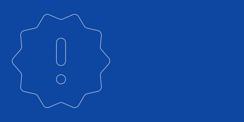 A large white outline warning symbol on the left. Designed as thin white lines. Vector illustration on blue background