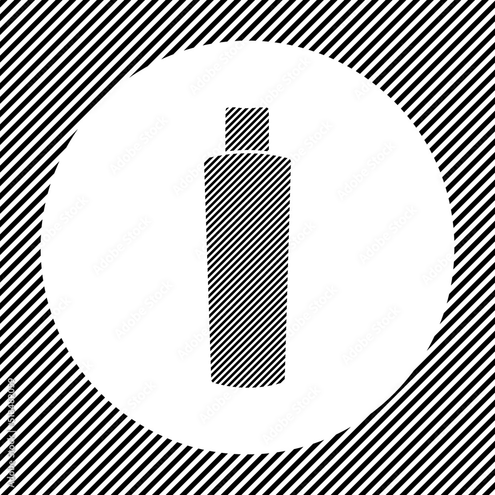 Poster a large shampoo symbol in the center as a hatch of black lines on a white circle. interlaced effect.