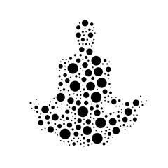 A large yoga symbol in the center made in pointillism style. The center symbol is filled with black circles of various sizes. Vector illustration on white background