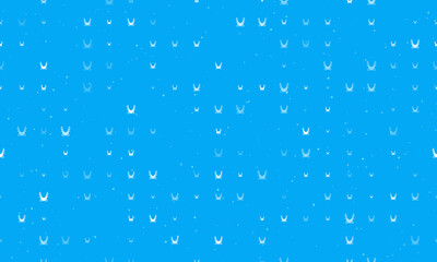 Seamless background pattern of evenly spaced white yoga hammock symbols of different sizes and opacity. Vector illustration on light blue background with stars