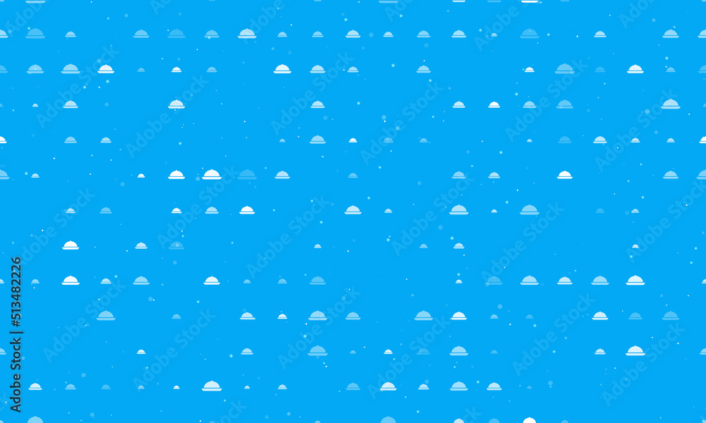 Poster seamless background pattern of evenly spaced white cloche symbols of different sizes and opacity. ve
