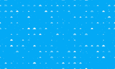 Seamless background pattern of evenly spaced white cloche symbols of different sizes and opacity. Vector illustration on light blue background with stars
