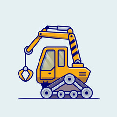 Tractor Vehicle Cartoon Vector Icon Illustration. Building Transportation Icon Concept Isolated Premium Vector. Flat Cartoon Style