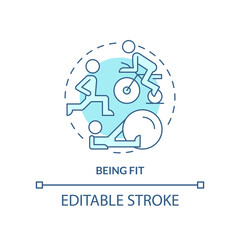 Being fit turquoise concept icon. Basic life skill abstract idea thin line illustration. Regular exercise routine. Isolated outline drawing. Editable stroke. Arial, Myriad Pro-Bold fonts used