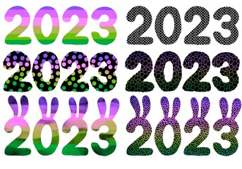 Set with 2023 rabbit numbers for new year gifts and stickers and notebooks and hobbies and holidays