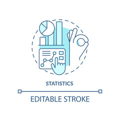Statistics turquoise concept icon. Interesting skill to learn abstract idea thin line illustration. Analyzing data. Isolated outline drawing. Editable stroke. Arial, Myriad Pro-Bold fonts used