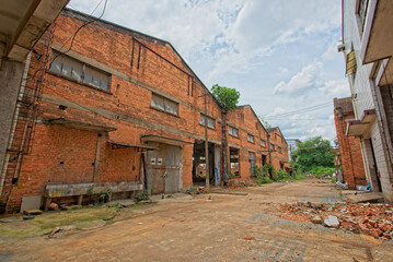 Red brick office and industrial buildings in an old industrial area