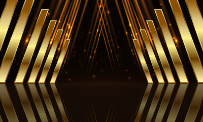Award ceremony background with golden shapes and light rays. Abstract luxury background. Vector illustration.