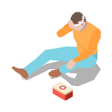 injured man sitting near first aid kit clip art preview