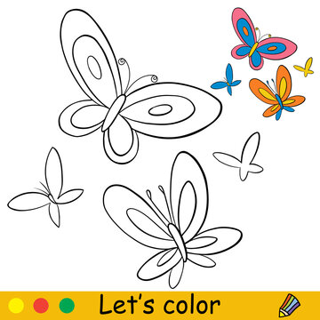 Cartoon cute butterfles coloring book page for kids vector